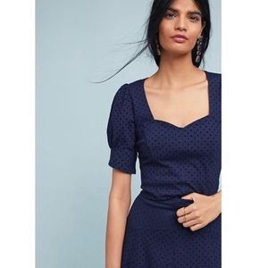 Anthro Maeve Navy Polka Dot Sweetheart Top